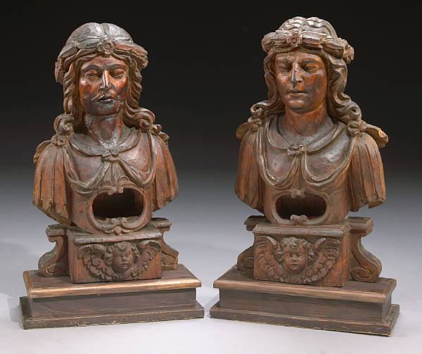 Appraisal: A pair of Baroque style reliquary busts Each figure with