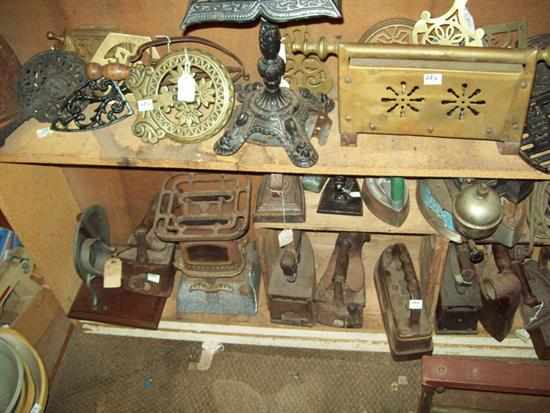 Appraisal: A SHELF OF BRASS TRIVETS AND ONE OTHER SHELF OF