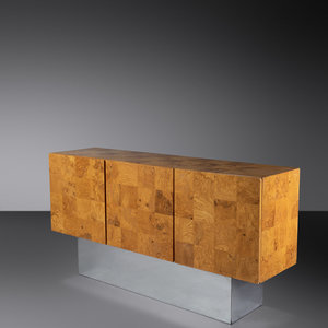 Appraisal: Milo Baughman American - SideboardThayer Coggin USA burlwood chrome-plated steel