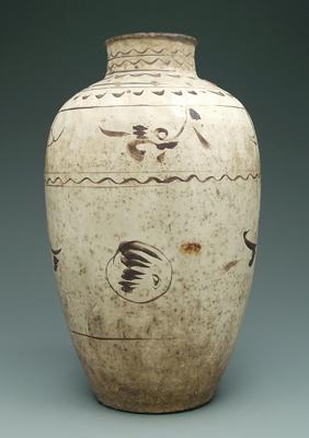 Appraisal: Large Chinese Cizhou pottery jar cream ground with brown decoration