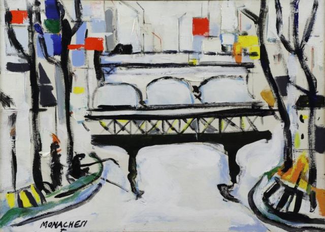 Appraisal: MONACHESI Sante Oil on Canvas View of the SeineParis Signed