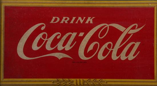 Appraisal: WOOD FRAMED COCA-COLA ADVERTISING SIGN In original frame together with