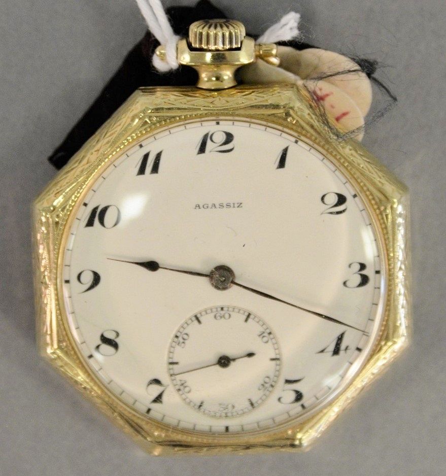 Appraisal: k gold Agassiz pocket watch open face with sides mm