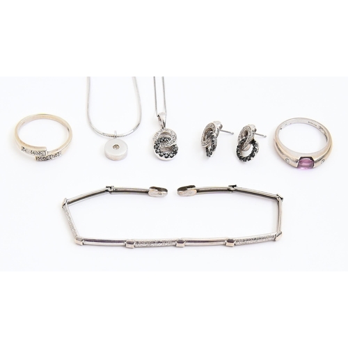 Appraisal: A group of ct white gold jewellery including two diamond