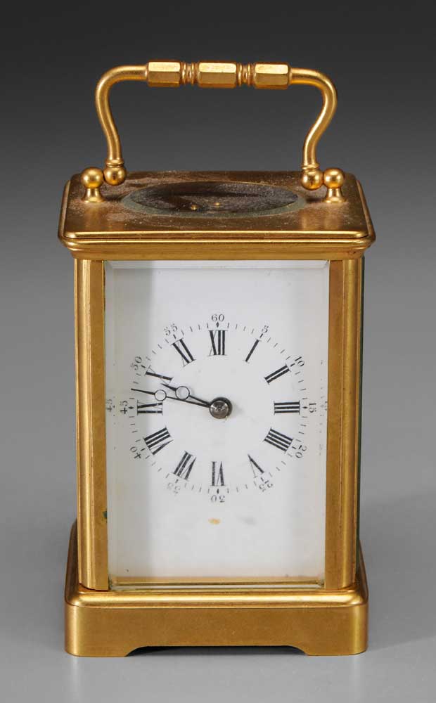 Appraisal: Brass Carriage Clock probably British early th century brass frame