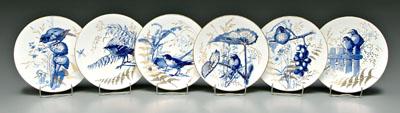 Appraisal: Six French bird plates blue transfer decoration with hand painted