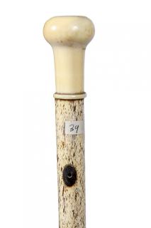 Appraisal: Nautical Whalebone Cane- Ca - A carved whale s tooth