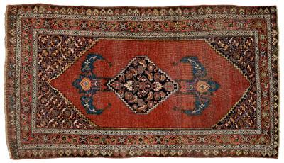 Appraisal: Bijar rug central medallion with two anchor-shaped pendants on brick