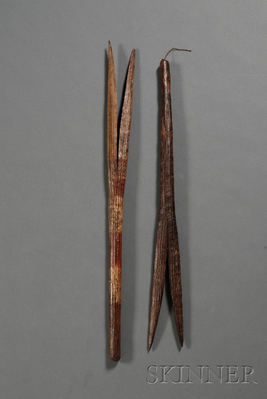 Appraisal: Two Australian Aborigine Dance Wands cylindrical forms with one end