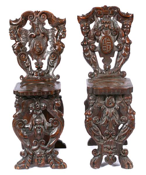 Appraisal: A group of two Italian Baroque style carved wood sgabello