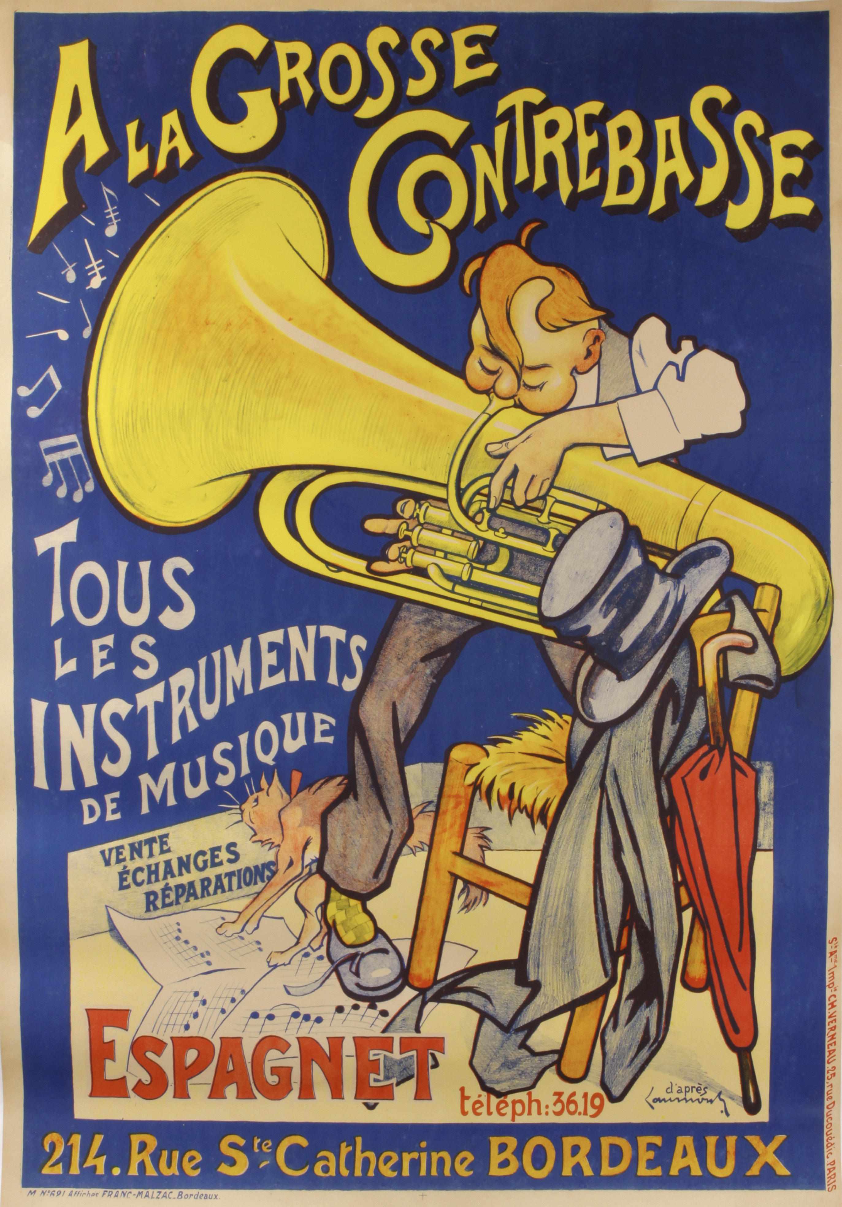 Appraisal: Laumont th century A La Grosse Contrebasse Lithographic poster in