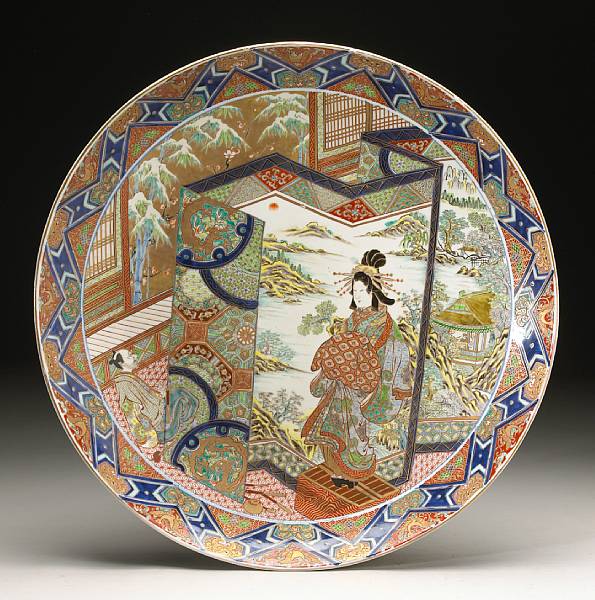 Appraisal: A massive Imari porcelain charger Meiji Period Its wide interior