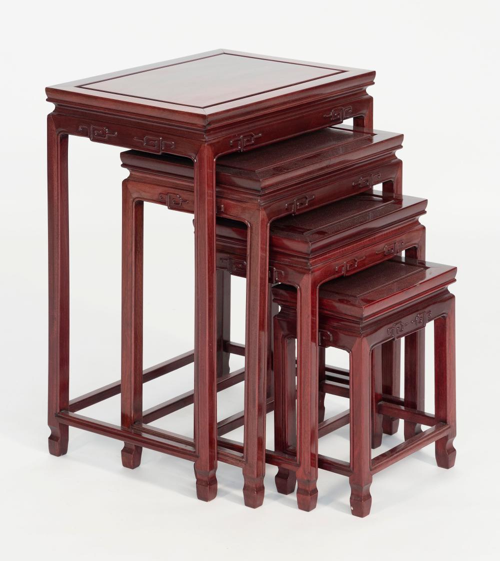 Appraisal: NESTING SET OF FOUR CHINESE ROSEWOOD TABLES TH CENTURY HEIGHTS