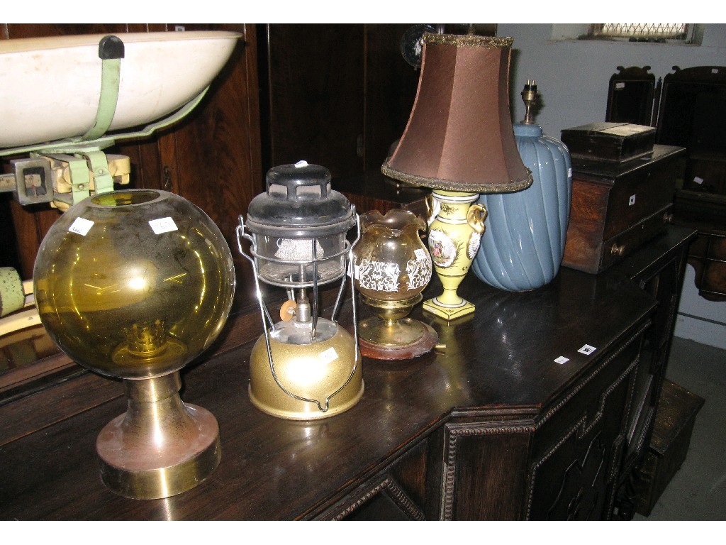 Appraisal: Lot comprising money box tool box and assorted lamps