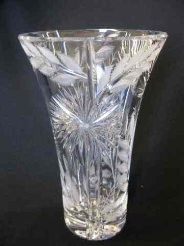 Appraisal: Cut Crystal Vase fine floral frosted leaves '' excellent