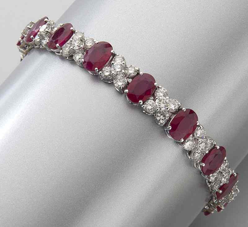 Appraisal: K gold diamond and Burmese GIA ruby braceletfeaturing oval brilliant