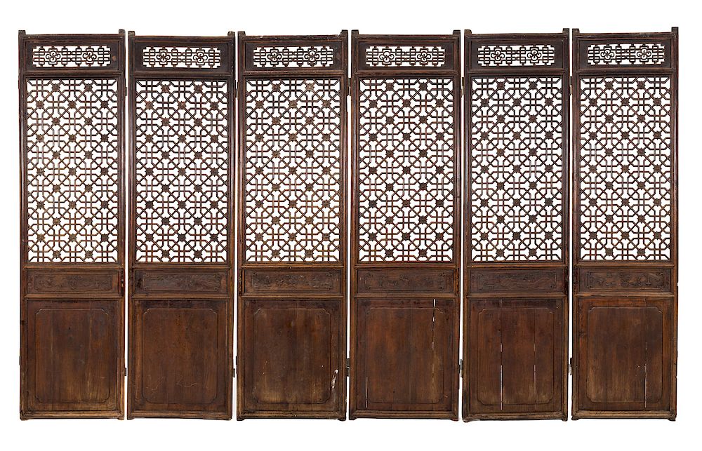 Appraisal: A Chinese Pierce-Carved Hardwood Six-Panel Floor Screen Height x width