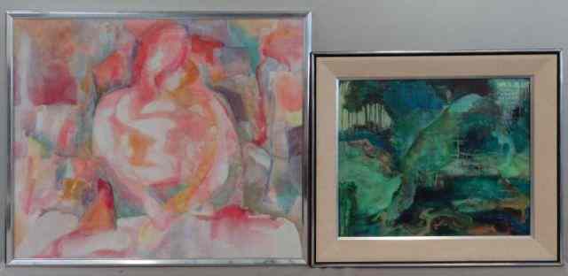 Appraisal: STECKER Two Modernist Oils on Canvas Mother and Child -