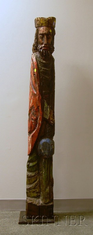 Appraisal: Polychrome Painted Carved Wooden Sculpture of a King ht in