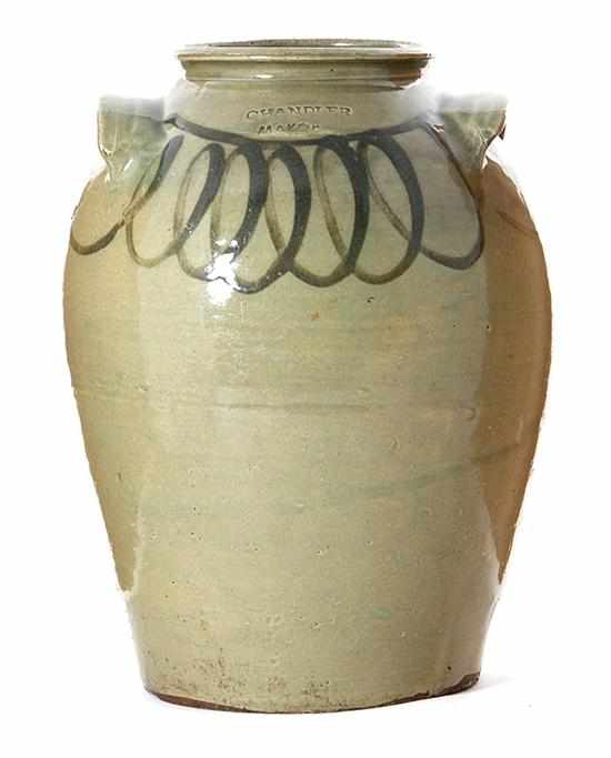 Appraisal: Southern Stoneware Storage Jar Chandler Maker Edgefield South Carolina circa