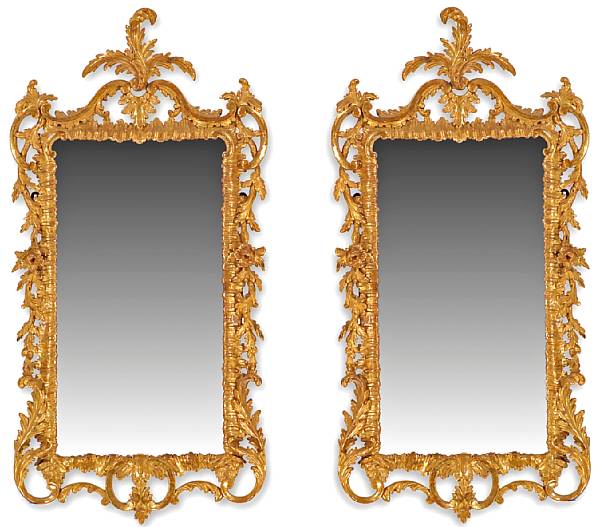 Appraisal: Each with rectangular mirror plate carved with a three leaf