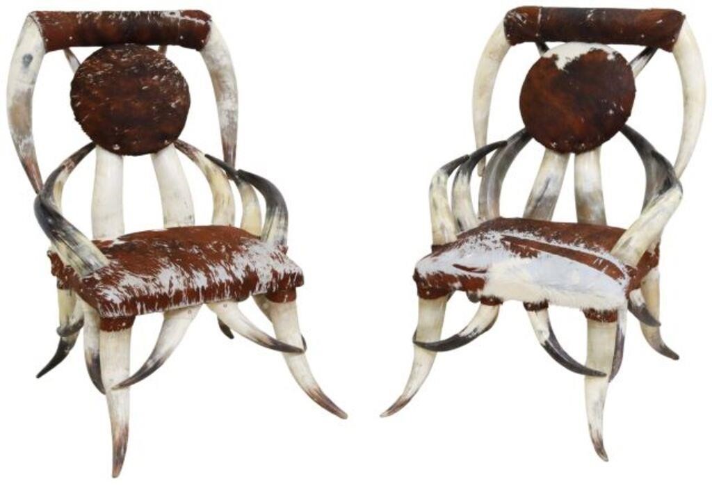 Appraisal: Horn and Cowhide chairs last quarter th c constructed with