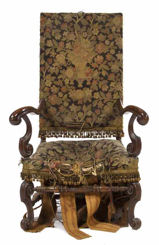 Appraisal: A Continental Open Armchair having a needlepoint upholstered back and