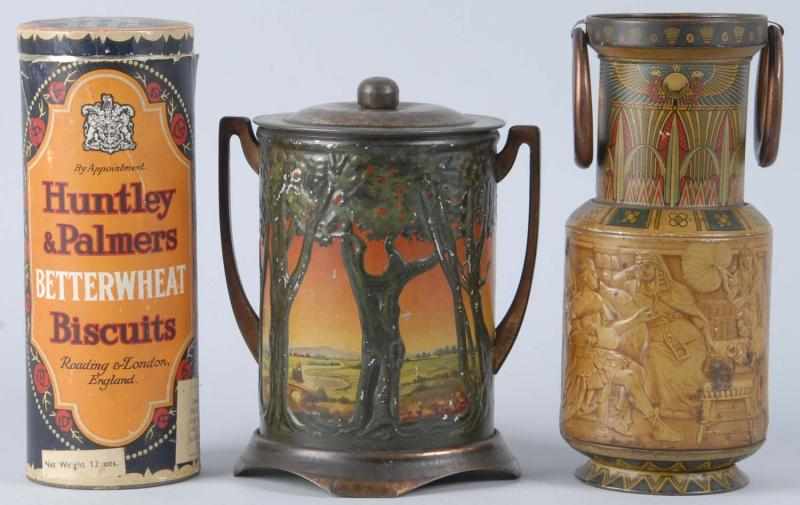 Appraisal: Lot of Huntley Palmer Biscuit Tins Description Includes two painted