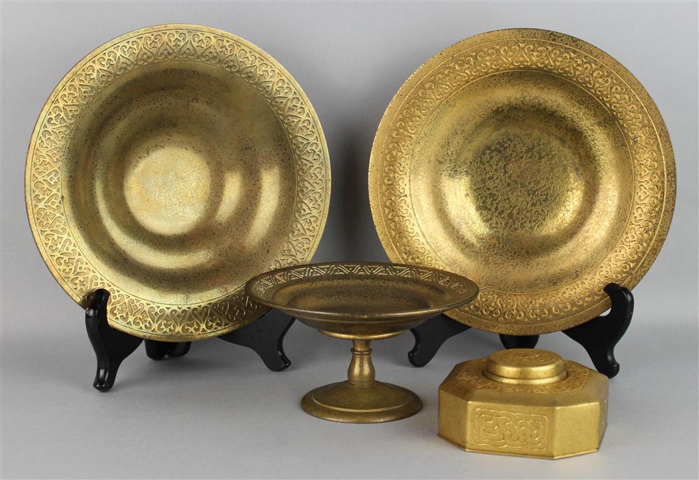 Appraisal: FOUR TIFFANY STUDIOS GILT BRONZE PIECES all stamped Tiffany Studios