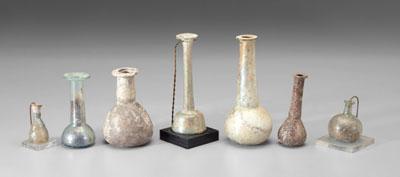 Appraisal: Seven pieces ancient glass various shapes some with iridescent surfaces