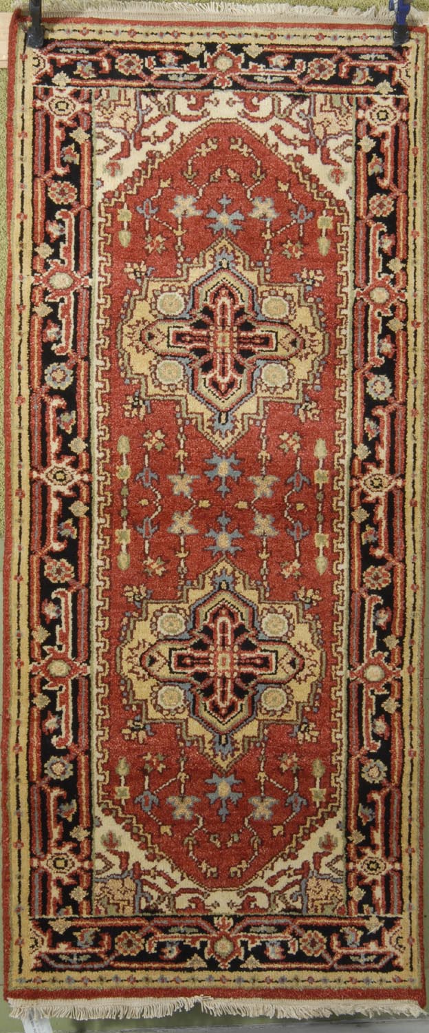 Appraisal: ORIENTAL RUG HERIZ DESIGN ' x ' Two gabled medallions