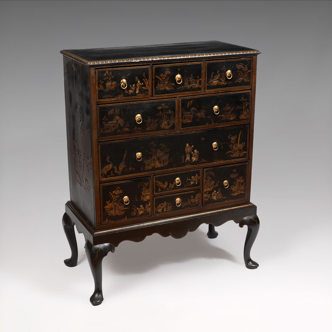 Appraisal: CHINOISERIE DECORATED CHEST OF DRAWERS levels of drawers of varying