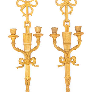 Appraisal: A Pair of Neoclassical Style Gilt Metal Two-Light Sconces th