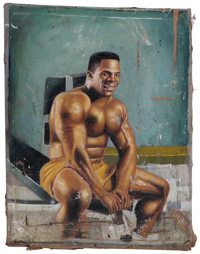 Appraisal: West African Folk Art Painting of Boxer Frank Bruno West