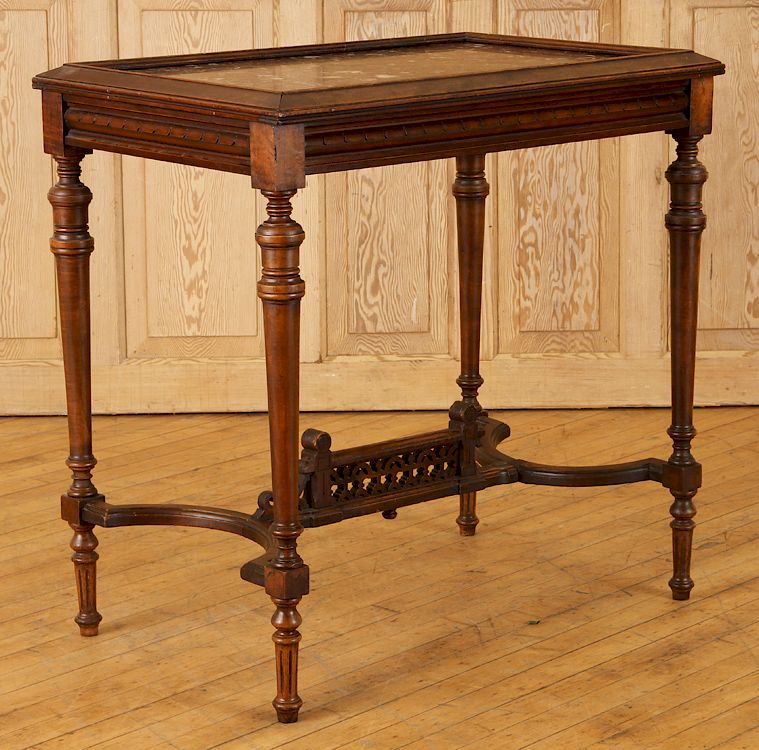 Appraisal: LATE TH C AMERICAN WALNUT MARBLE TOP TABLE A late