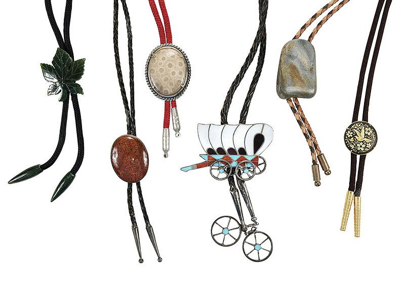 Appraisal: Six Bolo Ties one mother of pearl coral and turquoise