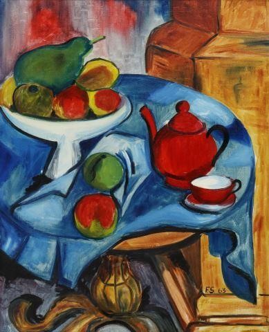 Appraisal: Framed oil on canvas painting Still Life with Fruit and