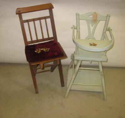 Appraisal: A doll's painted high chair high and a child's stained