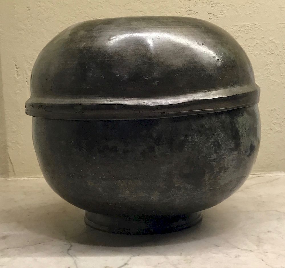 Appraisal: Covered Bronze Bowl Korea th Century Korean patinated covered bronze