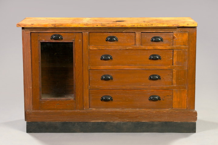 Appraisal: American Vernacular Pine Work Counter ca with a thick plank