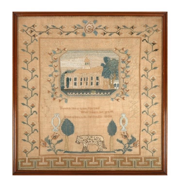 Appraisal: American Needlework Sampler dated by Elizabeth Iddings Sampler features a