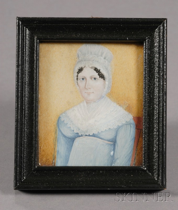 Appraisal: Portrait Miniature of a Woman Wearing a Blue Dress Seated