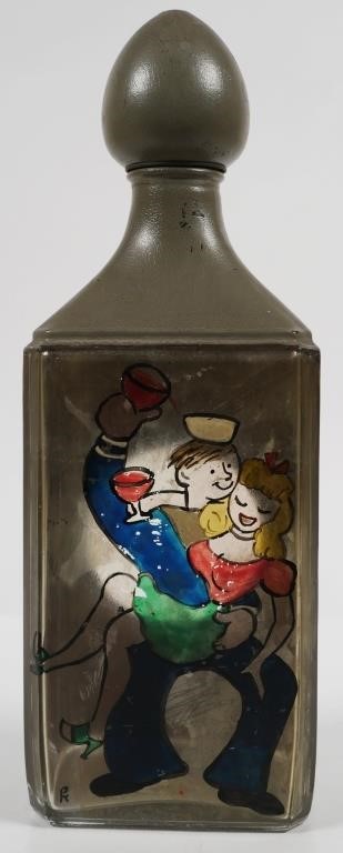 Appraisal: Vintage hand-painted scene of WWII sailor with girl on lap