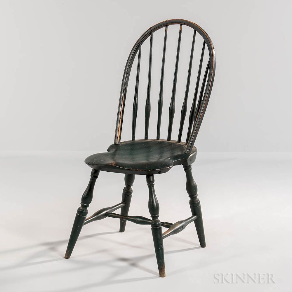 Appraisal: Green-painted Bow-back Windsor Side Chair Green-painted Bow-back Windsor Side Chair