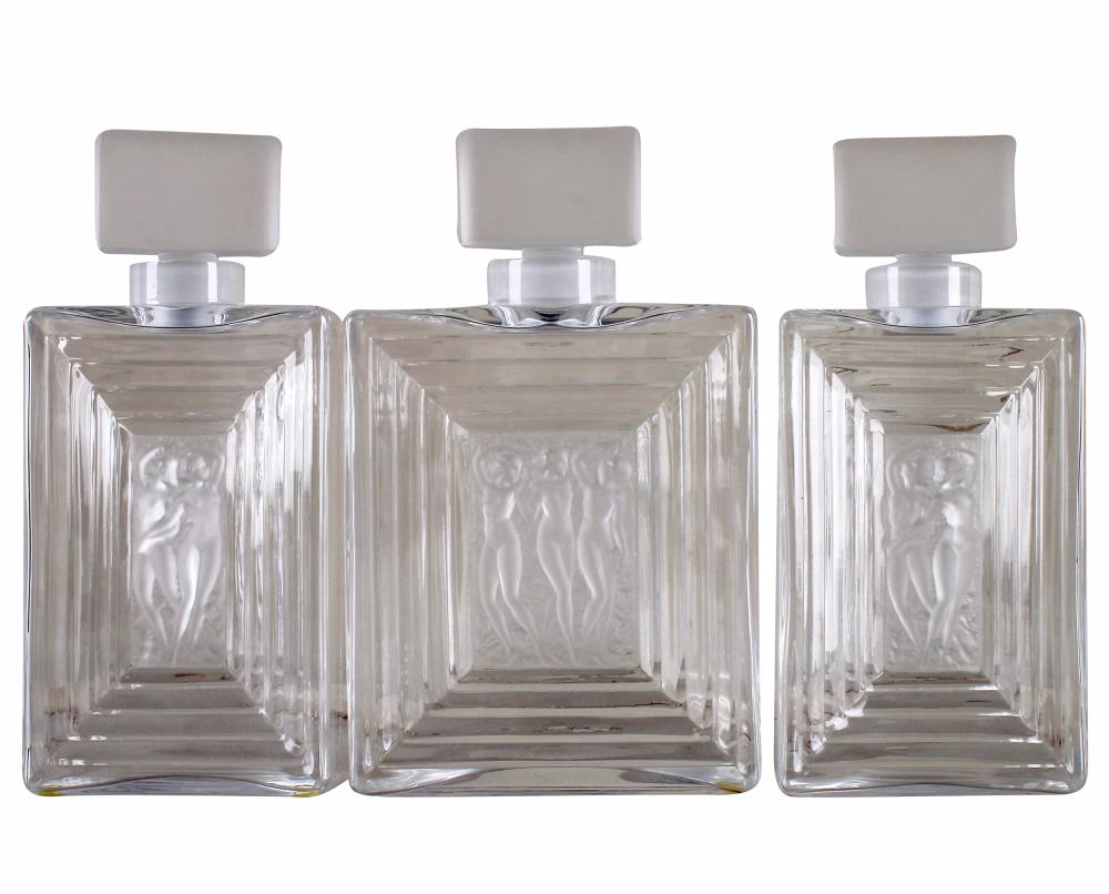 Appraisal: THREE LALIQUE DUNCAN GLASS PERFUME BOTTLESeach signed to underside Lalique