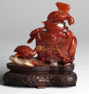 Appraisal: Chinese Hardstone Carving of Birds Urn On a custom carved