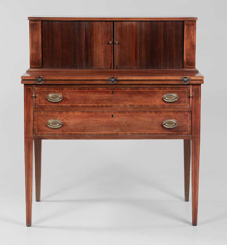 Appraisal: Federal Style Mahogany Tambour Desk American early th century fitted