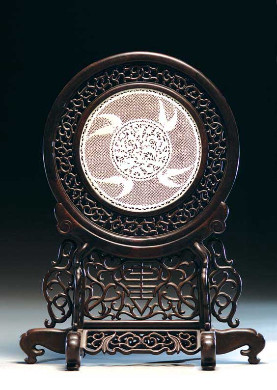 Appraisal: WHITE JADE TABLE SCREEN Meticulously carved and reticulated Chinese white