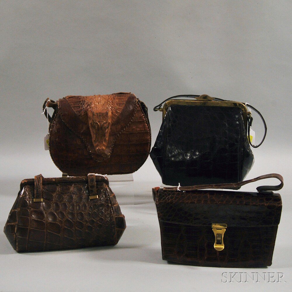 Appraisal: Four Alligator Skin and Leather Handbags America and Cuba th