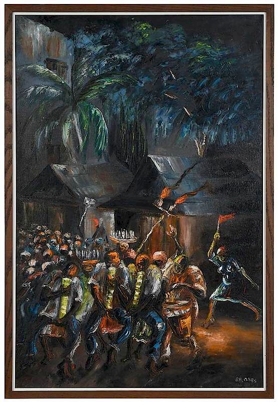 Appraisal: Charles Obas Haitian - Voodou Procession signed lower right Ch